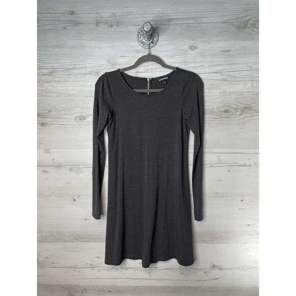 Express Dress Womens XS Charcoal Gray Long Sleeve Skater Mini Back Zip Stretch - Picture 1 of 11